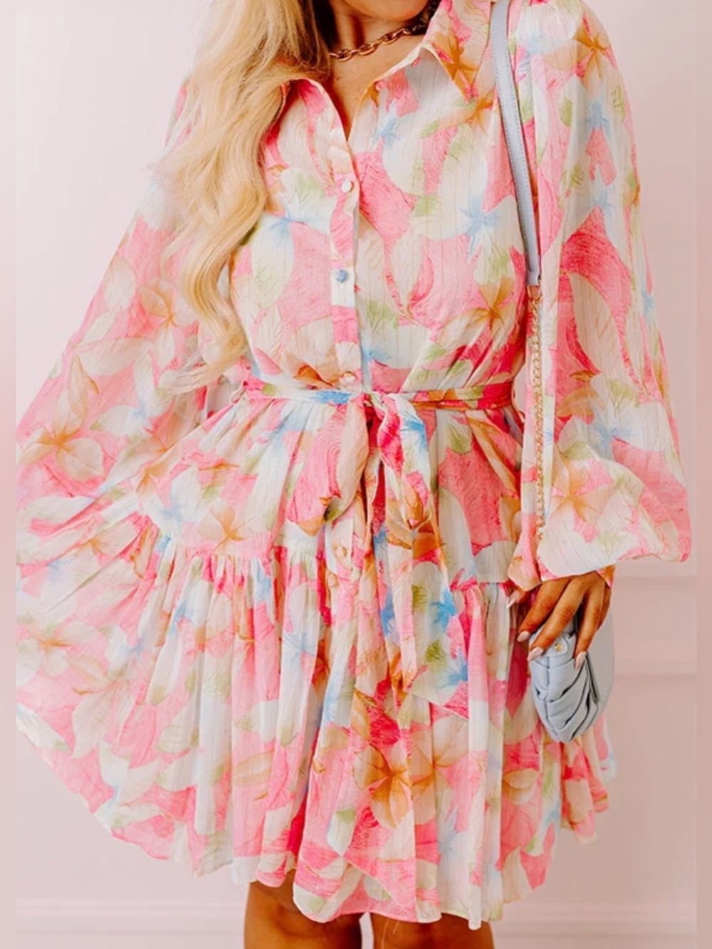 Luxxel Give Me Butterflies Chiffon Mini Long Sleeve
Collared Button Down Dress